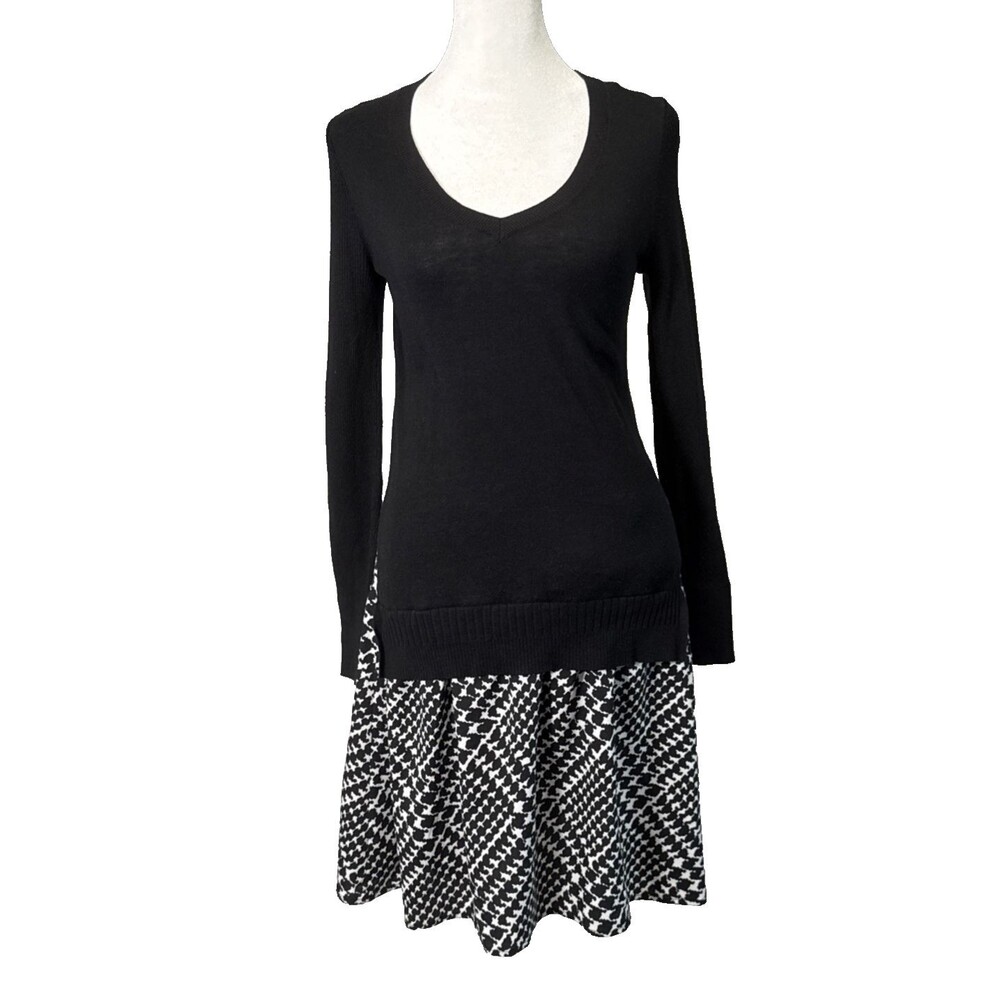 Victoria's Secret Black Sweater Dress XS Two-fer Long Sleeve Top Preppy Academic